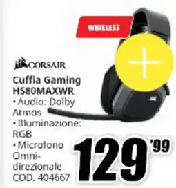 MediaWorld CORSAIR Cuffia Gaming HS80MAXWR offerta