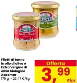 Interspar Filetti di tonno in olio di oliva o Extra Vergine di oliva biologico Asdomar offerta