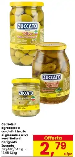 Interspar Cetrioli in agrodolce o carciofini in olio di girasole o olive verdi Bella di Cerignola Zuccato offerta