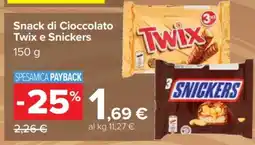 Carrefour Snack di Cioccolato Twix e Snickers offerta