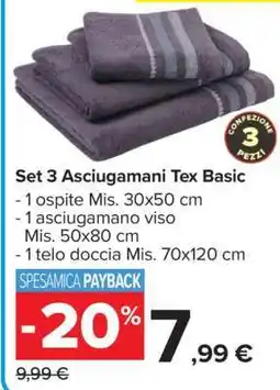 Carrefour Set 3 Asciugamani Tex Basic offerta