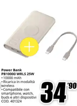 MediaWorld SAMSUNG Power Bank PB10000 WRLS 25W offerta