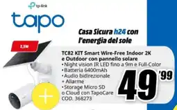 MediaWorld tp-link TC82 KIT Smart Wire-Free Indoor 2K e Outdoor con pannello solare offerta