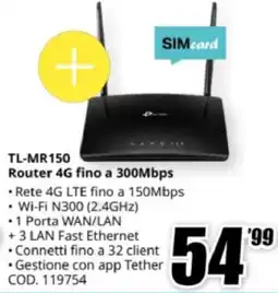 MediaWorld tp-link TL-MR150 Router 4G fino a 300Mbps offerta