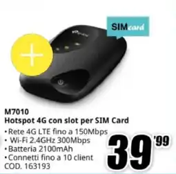 MediaWorld tp-link M7010 Hotspot 4G con slot per SIM Card offerta