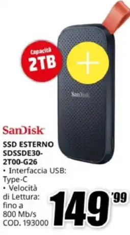 MediaWorld SanDisk SSD ESTERNO SDSSDE30- 2T00-G26 offerta