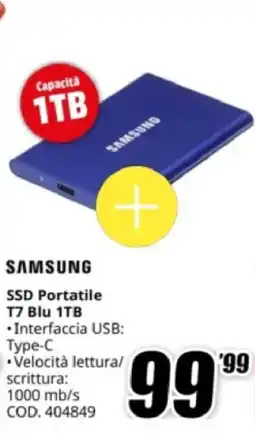 MediaWorld SAMSUNG SSD Portatile T7 Blu 1TB offerta