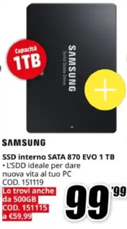 MediaWorld SAMSUNG SSD interno SATA 870 EVO 1 TB offerta