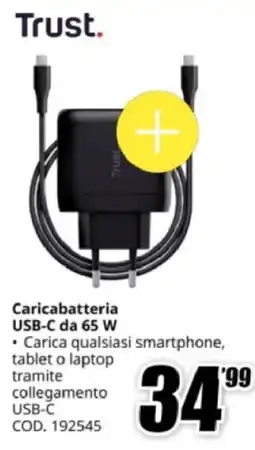 MediaWorld Trust. Caricabatteria USB-C da 65 W offerta