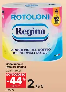 Carrefour Market Carta Igienica Rotoloni REGINA conf. 4 rotoli offerta