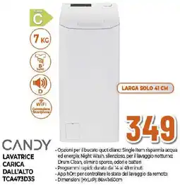 Ipercoop CANDY LAVATRICE CARICA DALL'ALTO TCA473D3S offerta