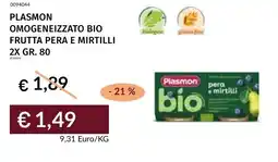 Prezzemolo e Vitale Plasmon omogeneizzato bio frutta pera e mirtilli offerta