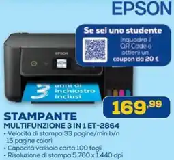 Euronics EPSON STAMPANTE MULTIFUNZIONE 3 IN 1 ET-2864 offerta