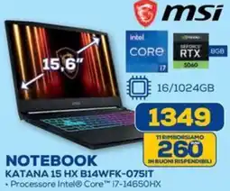 Euronics MSI NOTEBOOK KATANA 15 HX B14WFK-075IT offerta