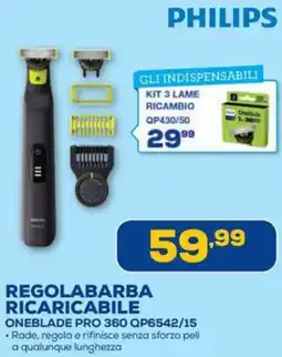 Euronics Philips regolabarba ricaricabile ONEBLADE PRO 360 QP6542/15 offerta