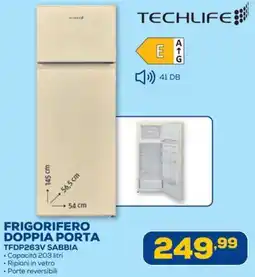 Euronics TECHLIFE FRIGORIFERO DOPPIA PORTA TFDP263V SABBIA offerta