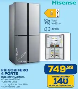 Euronics Hisense FRIGORIFERO 4 PORTE RQ515N4AC2 INOX offerta