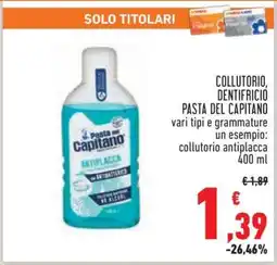 Conad Collutorio, Dentifricio Pasta del Capitano offerta