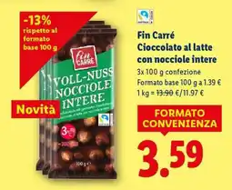 Lidl Fin Carré Cioccolato al latte con nocciole intere offerta