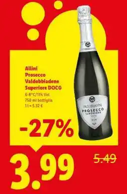 Lidl Allini Prosecco Valdobbiadene Superiore DOCG offerta