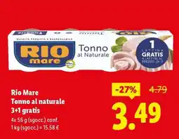 Lidl Rio Mare Tonno al naturale 3+1 gratis offerta