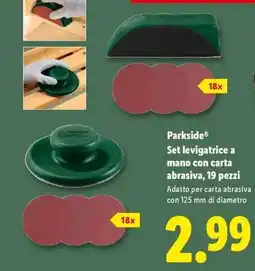 Lidl Parkside Set levigatrice a mano con carta abrasiva, 19 pezzi offerta