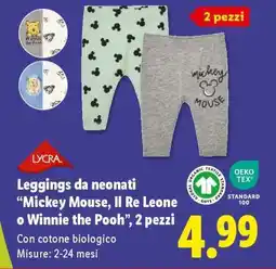 Lidl Leggings da neonati Mickey Mouse, Il Re Leone o Winnie the Pooh, 2 pezzi offerta
