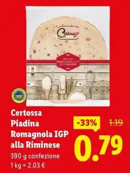 Lidl Certossa Piadina Romagnola IGP alla Riminese offerta