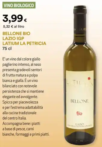 Unicoop Etruria Bellone bio lazio igp latium LA PETRICIA offerta