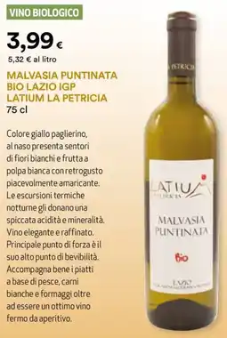 Unicoop Etruria Malvasia puntinata bio lazio IGP latium LA PETRICIA offerta