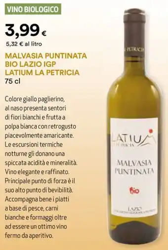 Unicoop Etruria Malvasia puntinata bio lazio IGP latium LA PETRICIA offerta