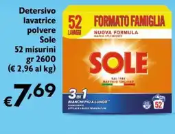 Maxi Supermercati Detersivo lavatrice polvere Sole 52 misurini offerta
