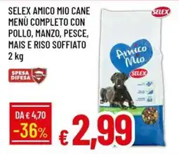 Galassia Selex amico mio cane menù completo con pollo, manzo, pesce, mais e riso soffiato offerta