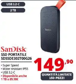 Comet SanDisk SSD PORTATILE SDSSDE302T00G26 offerta