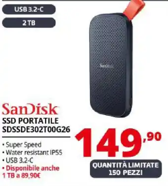 Comet SanDisk SSD PORTATILE SDSSDE302T00G26 offerta