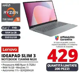 Comet Lenovo IDEAPAD SLIM 3 NOTEBOOK 15AMN8 NGIX offerta
