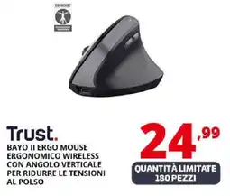 Comet Trust. BAYO II ERGO MOUSE ERGONOMICO WIRELESS CON ANGOLO VERTICALE PER RIDURRE LE TENSIONI AL POLSO offerta