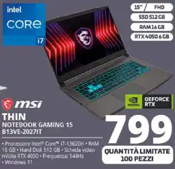 Comet msi THIN NOTEBOOK GAMING 15 B13VE-20271T offerta
