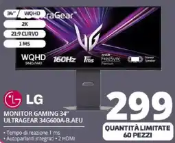 Comet LG MONITOR GAMING 34" ULTRAGEAR 34G600A-B.AEU offerta