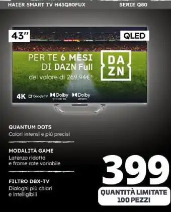 Comet HAIER SMART TV H43Q80FUX SERIE Q80 offerta