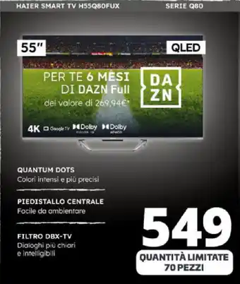 Comet HAIER SMART TV H55Q80FUX SERIE Q80 offerta