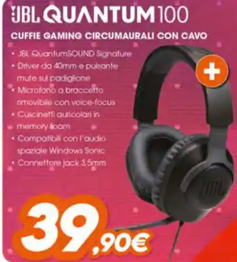Expert JBL Quantum 100 Cuffie Gaming Circumaurali Con Cavo offerta