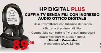 Comet HP digital plus cuffia tv senza fili con ingresso audio ottico digitale offerta