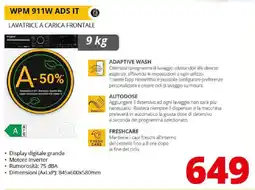 Comet Whirlpool LAVATRICE A CARICA FRONTALE WPM 911W ADS IT offerta
