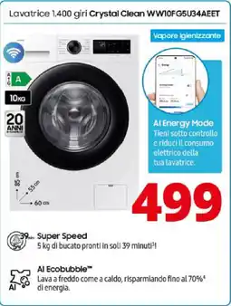 Comet SAMSUNG Lavatrice 1.400 giri Crystal Clean WW10FG5U34AEET offerta