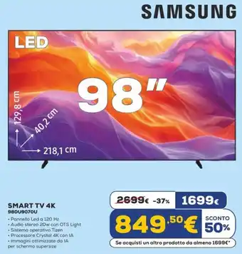 Euronics SAMSUNG SMART TV 4K 98DU9070U offerta