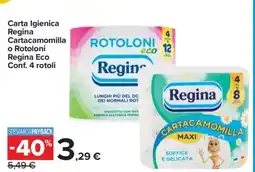 Carrefour Carta Igienica Regina Cartacamomilla o Rotoloni Regina Eco Conf. 4 rotoli offerta
