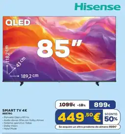 Euronics Hisense SMART TV 4K 85E79Q offerta