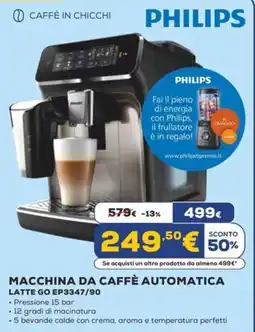 Euronics PHILIPS MACCHINA DA CAFFÈ AUTOMATICA LATTE GO EP3347/90 offerta