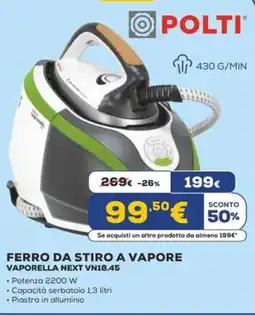 Euronics POLTI FERRO DA STIRO A VAPORE VAPORELLA NEXT VN18.45 offerta